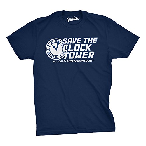 Save The Clock Tower T Shirt Funny Vintage Graphic 80s 90s Tee Cool Saying Funny T Shirts Cool Movie Short Sleeve Novelty Tees for Guys Navy - M