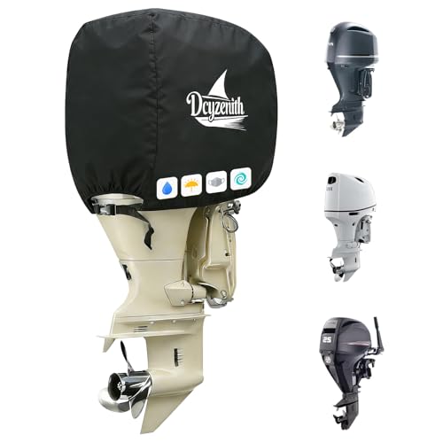 Outboard Motor Cover 600D Oxford Cloth Boat Cover with PU Coating Waterproof & Heavy Duty Fade-Resistant Boat Engine Cover Fit for Motor 115-225 HP Black