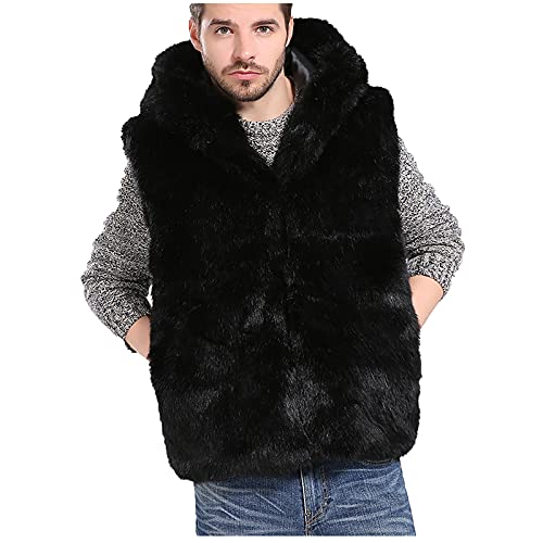 Ymosrh Men's Puffer Vest Outdoor Winter Faux Fur Vest Hooded Sleeveless Jacket Fleece Vest Vest With Hood, S-3XL