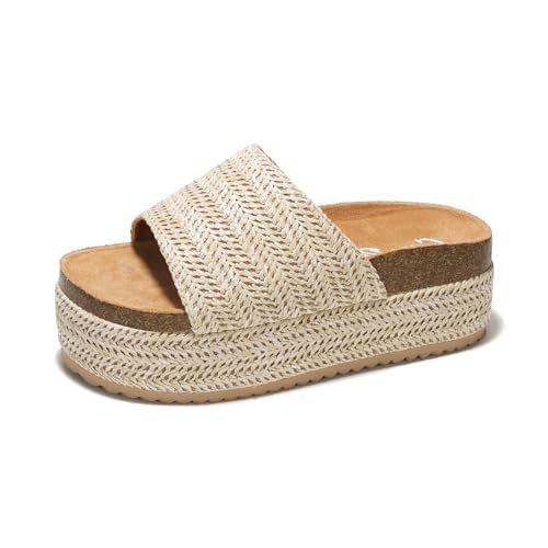 Cape Robbin Hacha Platform Slide Sandals for Women 2025 | Comfortable Summer Shoes | Raffia Espadrilles