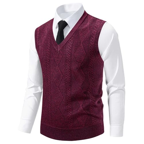 Cambkatl Men's Stylish Textured V-Neck Sweater Vest - Stretch Casual Sleeveless Pullover Cable Knitted Tank Tops4