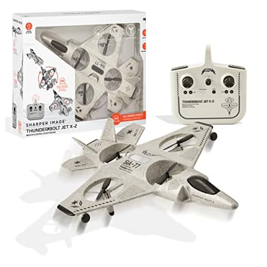 Sharper Image Toy RC Thunderbolt Jet X-2 Stunt Drone Lightweight Foam Design and 2.4GHz Long Range Wireless Control