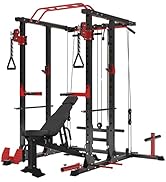Mikolo Power Cage with LAT Pull Down System, 1500lbs Squat Rack with Cable Crossover, Workout Cag...