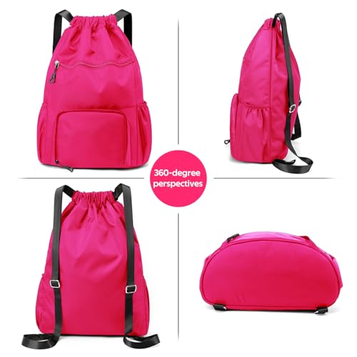 Image of Sports Drawstring Backpack Gym Sack with Shoe Compartment, Durable Oxford Fabric, Wet-Proof Pocket, Water-Resistant Cinch Bag for Men & Women, Foldable & Spacious Athletic Sackpack for Travel Fitness
