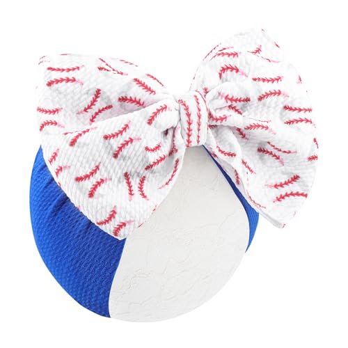 YanJie 7" Large Baseball Tied Bow Headbands for Baby Girls Sports Bow Big Bows Infant Wide Hairbands Blue Game Day Hair Accessories for Baseball Outfit