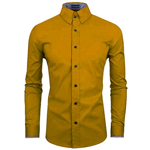 Image of Zombom Men's Solid Cotton Blend Regular Fit Full Sleeve Collared Neck Casual Shirt for Men