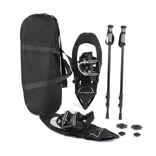 GOPLUS Raquetas de Nieve con Bastones de Trekking, Juego de Raquetas de Nieve de Aluminio con Bastones de Senderismo y Bolsa de Transporte, Talla Ajustable para Hombres Mujeres (54 x 21 cm,Negro)