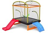 LANGXUN 6.5 Ft 4-in-1 Rectangle Trampoline for Kids, with Climb, Slide, Swing, Multi-Functional Indoor Outdoor Toddler Mini Trampoline for Girls and Boys Gift, Age 1-8