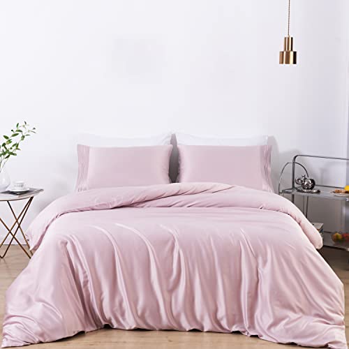 Miserro Pink Duvet Cover Queen Size - Silky Soft For Hair And Skin Duvet Cover Set 3 Pieces With Zipper Closure, 1 Duvet Cover And 2 Pillow Shams #TOP20