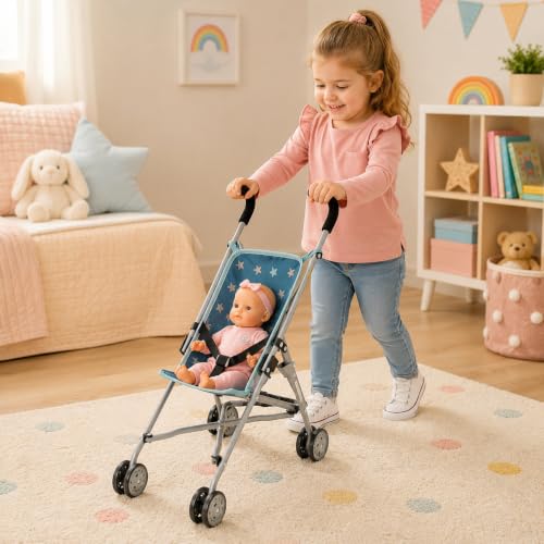 Bayer Chic 2000 Puppenbuggy Roma | Kompakter Puppenwagen Sternchen Türkis – Ansicht 2