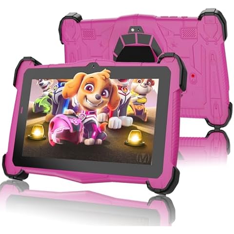 Fivahiva Upgraded 7 inch Kids Tablet with Protective Case (Ages 2-14), Octa-Core, 10GB RAM, 64GB ROM (512GB Expandable), Dual Camera, Parental Control, Pre-Installed iWawa, for Toddlers (Pink) Cover