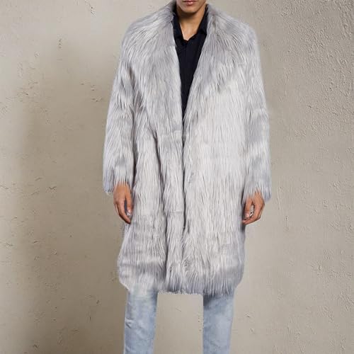 Image of Lisa Colly Men's Faux Fur Coat Winter Parka Overcoat | Men's Faux Fur Jacket, Winter Faux Fur Long Coat, Long Sleeve Fluffy Overcoat