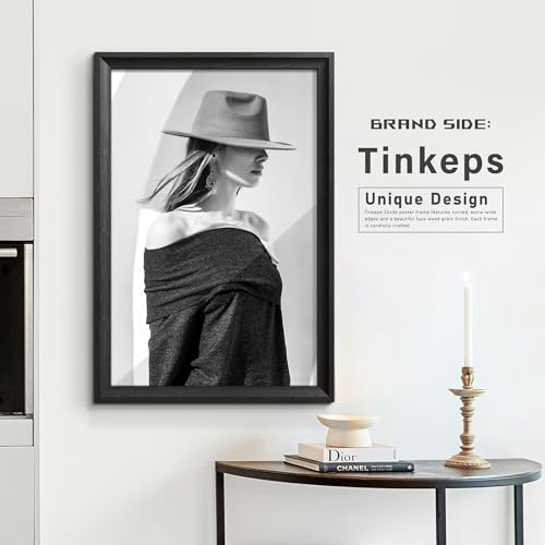 Image of 24x36 Poster Frame Black with Black Back Board, Curved Extra Wide Edges, Vintage Style Poster Frame 24x36 inches for Wall Decor.