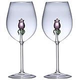 Rose Wine Glass, Personalized Red Rose Shaped Wine Glasses Set of 2, Unique Nice Wine Glasses for Party Valentines Day Women