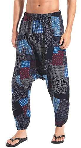 AITFINEISM Men's Drawstring Casual Hippie Harem Pants Loose Drop Crotch Trousers (L, Style 1)