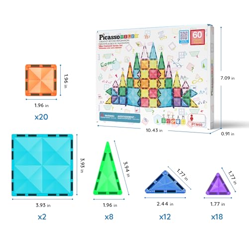 PicassoTiles 60 pcs Mini Magnetic Tiles Magnet Toys Travel-Friendly On-The-Go Building Blocks for Kids Compact Lightweight Creative playset Preschool Montessori Early Learning STEM Kids Toy Ages 3+. - Image 5