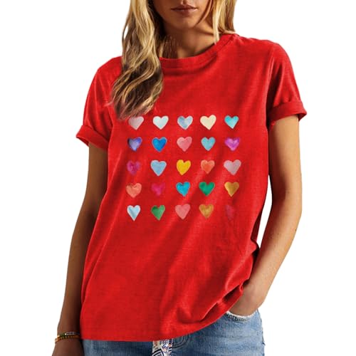 Image of Valentines Shirts for Women: 2025 Valentine Love Heart Printed Graphic Tshirt Cute Girls Casual Top