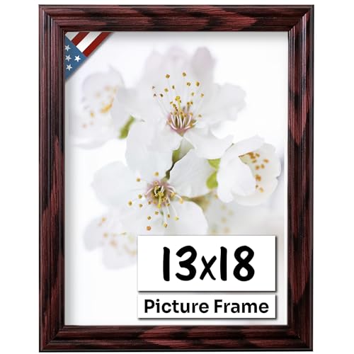 Cherry 13x18 Picture Frame .75" Inch Wide - Cherry Wall Decor Handmade Solid Wood Frames with Preinstalled Hangers and UV Blocking Plexiglass 18x13 Frame