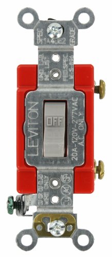 Leviton 20-Amp, 120/277-Volt, Toggle Single-Pole AC Quiet Switch, Extra Heavy Duty Spec Grade, Self Grounding, 1221-2GY, Gray