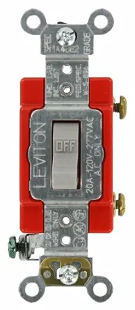 Leviton 20-Amp, 120/277-Volt, Toggle Single-Pole AC Quiet Switch, Extra Heavy Duty Spec Grade, Self Grounding, 1221-2GY, Gray