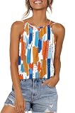 Womens Tank Tops Loose Fit Cute Colorful Floral Halter Neck T Shirts Blouse for Work 2XL