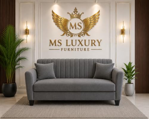 Image of MS Luxury FURNITRE Premium Luster 3-1-1 Sofa Set | 3 Seater | 5 Seater | Velvet Suede Fabric | 7 Colours with Sollid fibare Legs & 4 Cushion Free. (Grey, 3 Seater)