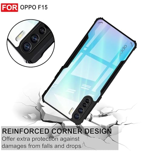 Image of JANAK RAJ Shockproof Bumper - Crystal Clear Transparent Back Case Cover Compatible with Oppo F15 / A91 / Reno 3 | Minimalist PC+TPU 360 Protection Tough Rugged Design - Black