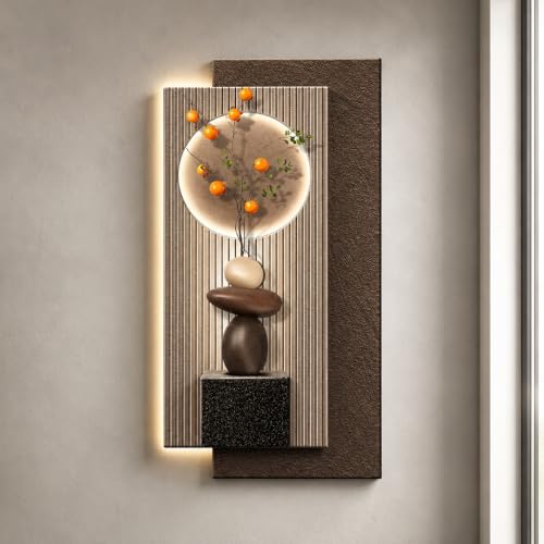 Sztuka ścienna 3D LED z piaskowcem ze sztuczną zielenią, czarna, 40 x 80 cm (50 x 100 cm/19,6 x 39,3 cala)