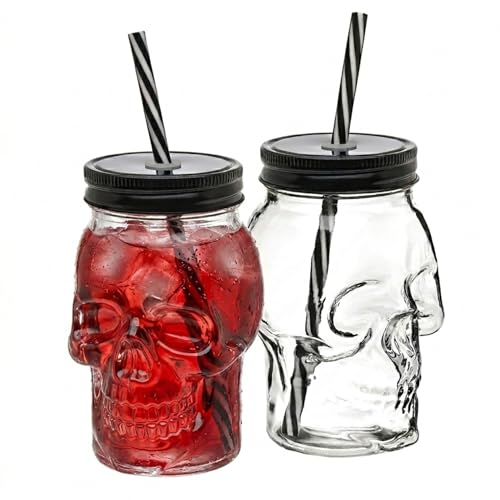 Set de 2 Vasos Godinger Mason Skull 16oz con Tapa y Pajilla miniatura 1