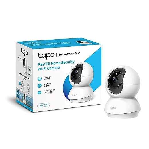 TP-Link TAPO C200 - Cámara IP WiFi 360°, Cámara de Vigilancia FHD 1080p, Visión nocturna, Admite tarjeta SD, Audio Doble Vía, Detección de movimiento, Control Remoto, Compatible con Alexa, Multicolor