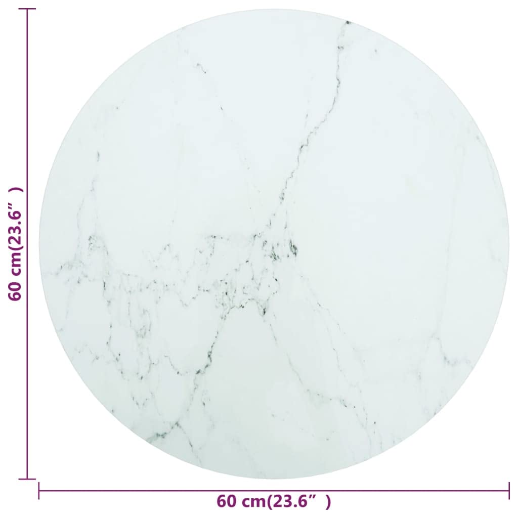 Mesa blanca Ø60x0,8cm vidrio templado con diseño de mármol