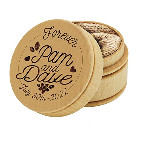 Custom Engraved Ring Box Holder - Personalized Rustic Round Wood Ring Bearer Wedding Box #TOP4