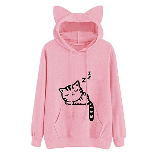Xmiral Hoodie tröja dam katt tryck huvtröja sweatshirt ledig långärmad topp