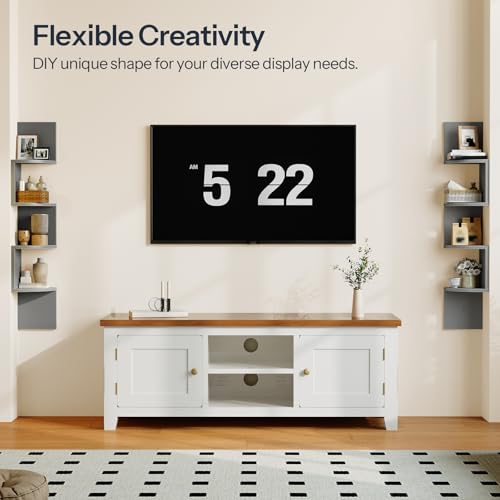 Image of HOOBRO Corner Shelf Wall-Mounted, Set of 2 Floating Corner Shelves for Wall, 4-Tier Bookshelves for Wall Decor in Living Room, Bedroom, Home Office, Dove Gray GY25BJP201