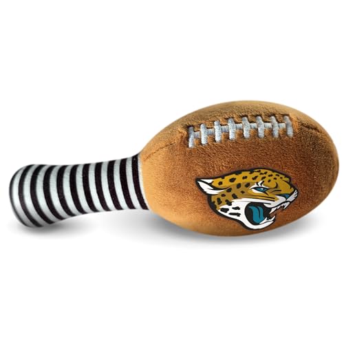 Image of Jacksonville Jaguars Plush Football Rattle by Smilo - Officially Licensed NFL Baby Rattle Toy - Soft Baby Rattle with Bell - for Babies and Toddlers from 3 Months
