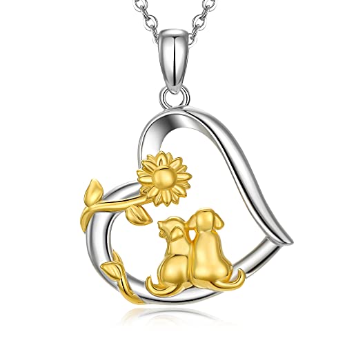 Chic & Artsy Sunflower Dog Necklace Gold Plated 925 Sterling Silver Dog Mom Necklace Sunflower Loving Heart With Dog Pendants Necklace Sunflower Pet Dog Necklace For Women #TOP30
