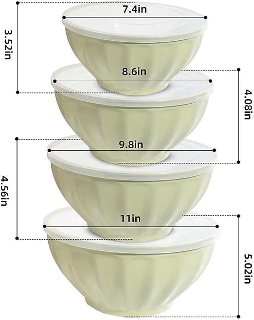 Mixing Bowls with Lids Set,Plastic Prep Bowl with Lid,Mixing Bowl Set for Kitchen Cooking, Baking,Storage Food,4 Big Nesting Bowls and 1 Egg Whisk,Stackable，Green - Thumbnail 4