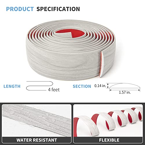 Art3D 4 Ft Self Adhesive Vinyl Floor Transition Strip, Laminate Floor Strip Floor Flat Divider Strip For Joining Floor Gaps,Carpet Threshold Transition,Floor Tiles（1.57In, White-Washed） #TOP3
