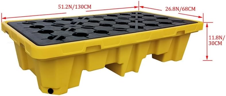 Modular Spill Containment Platform Stackable Grating Tray, Oil Drum Capacity Pallet with Drain, Industrial Safety Solution for Factory Garage & Kitchen,Yellow-1pcs-51.2x26.8x11.8IN