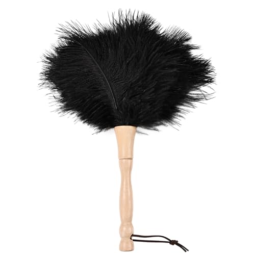 Image of Ostrich Feather Duster 12 Inch Handheld Duster Supplies, Wooden Handle Feather Duster for Cleaning Keyboard Home Car Office (Black)