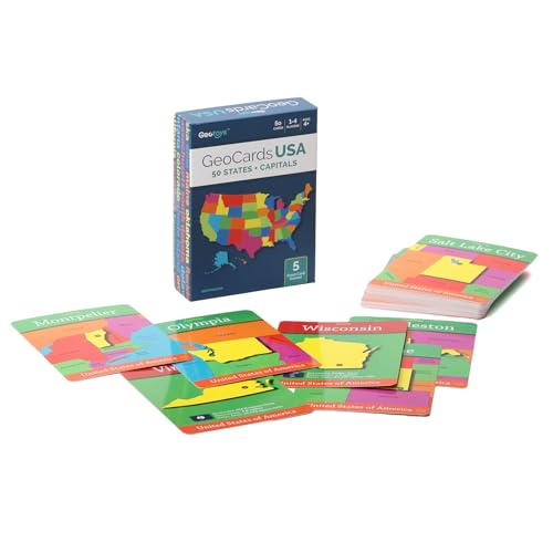 GeoToys GeoCards - USA Geography Flash Cards, Kid Card Games for Home, School & Travel, States & Capitals, Ages 4+