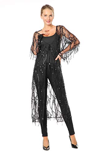 Preisvergleich Produktbild Metme - Hängende Pailletten-Cardigan-Umhang Durchsichtige, offene Vorderseite Glitter-Schals 1920er Jahre Kimono Sparkly Wrap Scarfs Sleeve Lange Abdeckung MEHRWEG