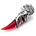 Men's Stainless Steel Pendant Necklace Crystal Silver Red Wolf Tooth Tribal -with 23 inch Chain