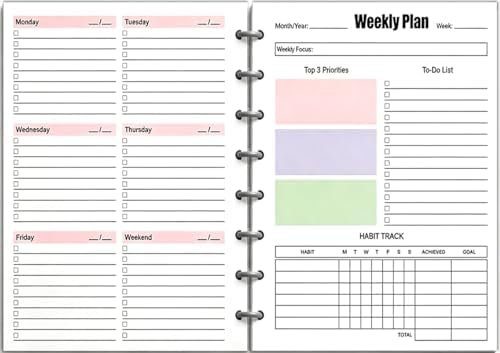 Undated Weekly Planner Refills - Junior Size Weekly Planner for 8-Disc Discbound, 100 gsm Paper, 53 Sheets/106 Pages, Lasts 1 Year, 5.8" x 8.3" image 4