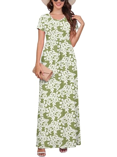 Image of DEARCASE Maxi Dress for Women Short Sleeve Casual Summer Loose Plain Comfy Long Dresses with Pockets
