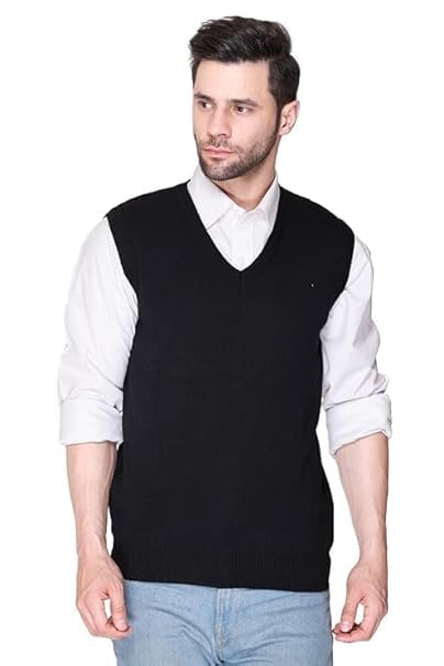 evershyne wears Men's V-Neck Sleeveless Sweater, Regular Fit, Casual Winter Wear, Black, 3 Sizes-picture-21