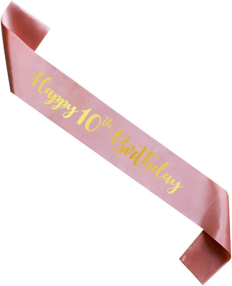 Rose Gold Happy 10th Birthday sash, Girl 10 Years Birthday Gift, Party Supply, Accessories