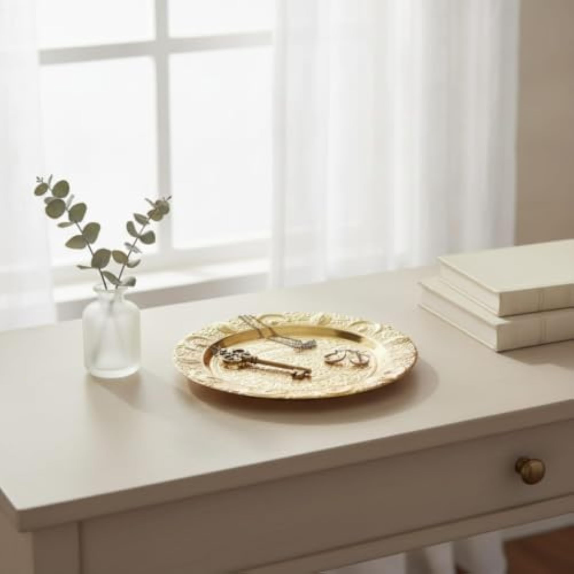 Embossed Round Decorative Tray, Ornamental Design