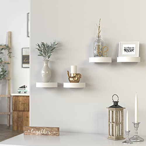 Delfoy Set Of 4 White Wall Shelves, Decorative Wall Mount Display Shelf, Hanging Small Round Plant Collectibles Figurine Trophy Photo Frame Showcase Ledge Mini Floating Decor Shelves #TOP5