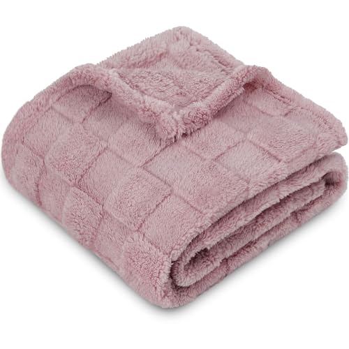 Image of HOMRITAR Baby Blanket for Boys Girls 3D Fleece Fluffy Fuzzy Baby Blanket with Chessboard Grid Design for Toddler Infant Soft Warm Cozy Newborn Blanket 30 x 40 Inches Dusty Pink